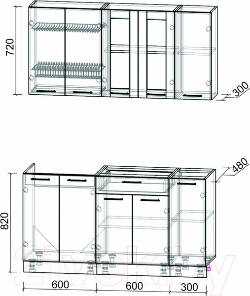 Изображение товара Кухонный гарнитур Интерлиния Мила 15 без столешницы (белый платинум/дуб серый)