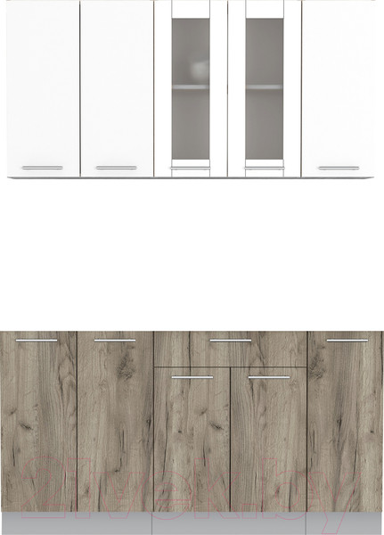 Изображение товара Кухонный гарнитур Интерлиния Мила 15 без столешницы (белый платинум/дуб серый)