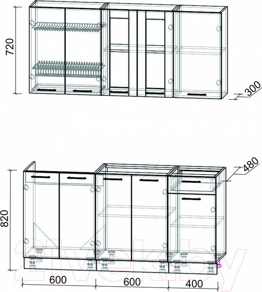 Изображение товара Кухонный гарнитур Интерлиния Мила 16-60 без столешницы (белый платинум/дуб серый)