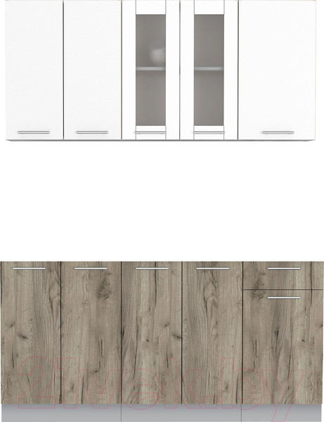 Изображение товара Кухонный гарнитур Интерлиния Мила 16-60 без столешницы (белый платинум/дуб серый)