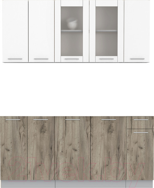 Изображение товара Кухонный гарнитур Интерлиния Мила 17-60 без столешницы (белый платинум/дуб серый)