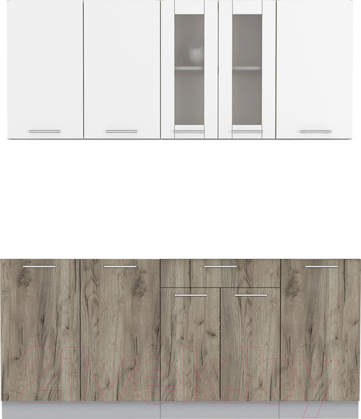 Изображение товара Кухонный гарнитур Интерлиния Мила 18 Без столешницы (белый платинум/дуб серый)