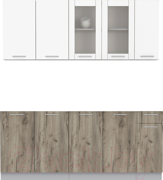 Изображение товара Кухонный гарнитур Интерлиния Мила 19 Без столешницы (белый платинум/дуб серый)