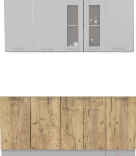 Изображение товара Кухонный гарнитур Интерлиния Мила 18 Без столешницы (серебристый/дуб золотой)
