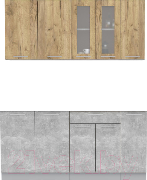 Изображение товара Кухонный гарнитур Интерлиния Мила 17 без столешницы (дуб золотой/бетон)