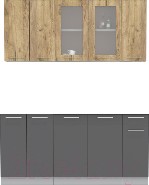 Изображение товара Кухонный гарнитур Интерлиния Мила 17-60 без столешницы (дуб золотой/антрацит)