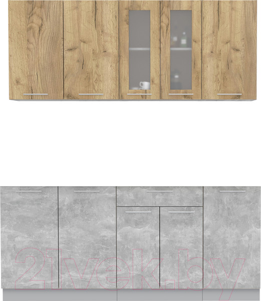 Изображение товара Кухонный гарнитур Интерлиния Мила 18 Без столешницы (дуб золотой/бетон)