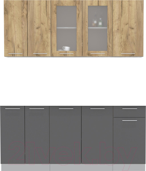 Изображение товара Кухонный гарнитур Интерлиния 18-60 Без столешницы (дуб золотой/антрацит)