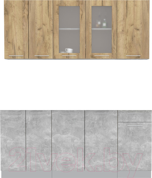 Изображение товара Кухонный гарнитур Интерлиния Мила 18-60 Без столешницы (дуб золотой/бетон)