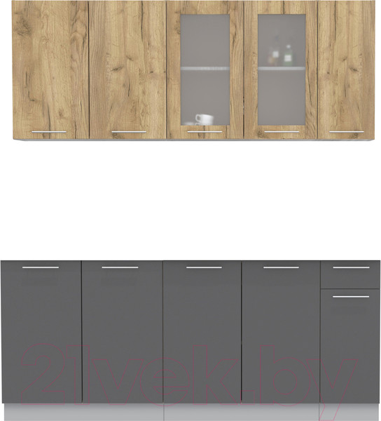 Изображение товара Кухонный гарнитур Интерлиния Мила 19 Без столешницы (дуб золотой/антрацит)