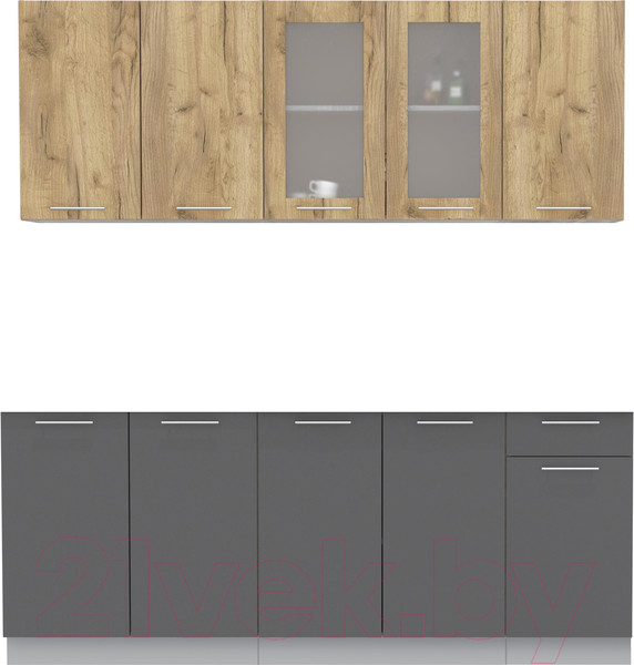 Изображение товара Кухонный гарнитур Интерлиния Мила 20 Без столешницы (дуб золотой/антрацит)