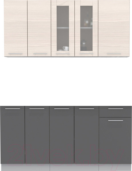 Изображение товара Кухонный гарнитур Интерлиния Мила 16-60 без столешницы (вудлайн кремовый/антрацит)