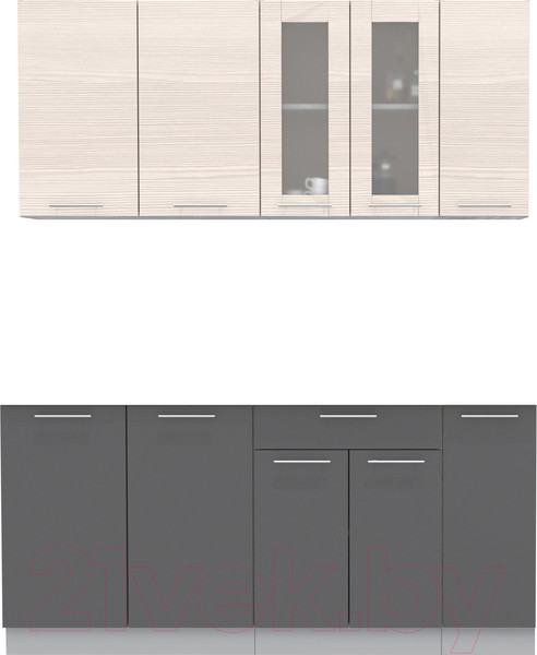 Изображение товара Кухонный гарнитур Интерлиния Мила 17 без столешницы (вудлайн кремовый/антрацит)