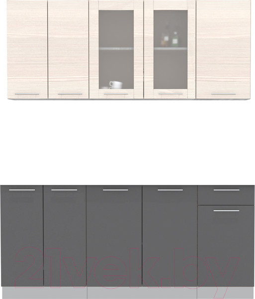 Изображение товара Кухонный гарнитур Интерлиния Мила 18-60 Без столешницы (вудлайн кремовый/антрацит)
