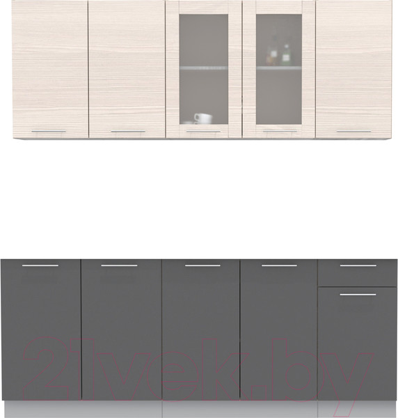 Изображение товара Кухонный гарнитур Интерлиния Мила 20 Без столешницы (вудлайн кремовый/антрацит)