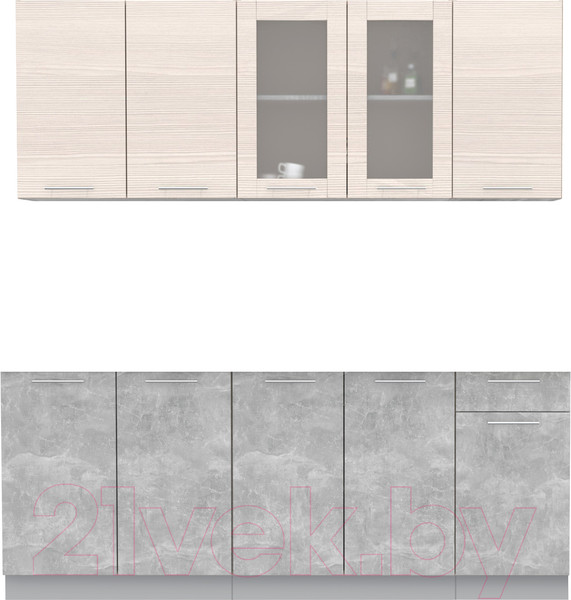 Изображение товара Кухонный гарнитур Интерлиния Мила 20 Без столешницы (вудлайн кремовый/бетон)
