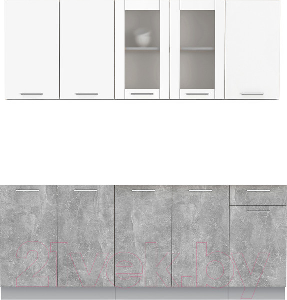 Изображение товара Кухонный гарнитур Интерлиния Мила 20 Без столешницы (белый платинум/бетон)