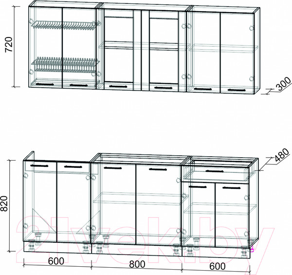 Изображение товара Кухонный гарнитур Интерлиния Мила 20-60 без столешницы (белый платинум)