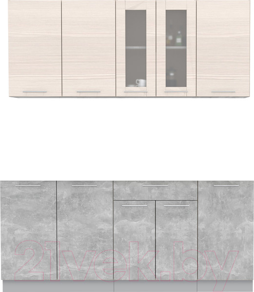 Изображение товара Кухонный гарнитур Интерлиния Мила 18 Без столешницы (вудлайн кремовый/бетон)