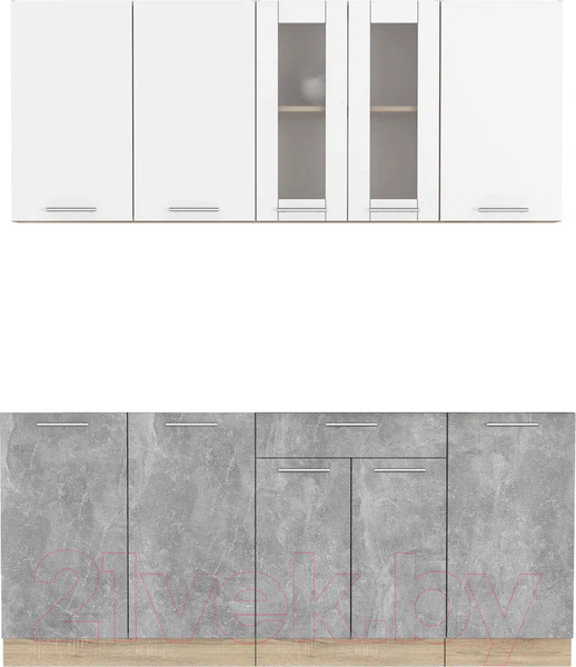 Изображение товара Кухонный гарнитур Интерлиния Мила 18 Без столешницы (белый платинум/бетон)