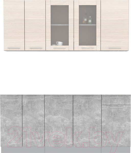 Изображение товара Кухонный гарнитур Интерлиния Мила 18-60 Без столешницы (вудлайн кремовый/бетон)