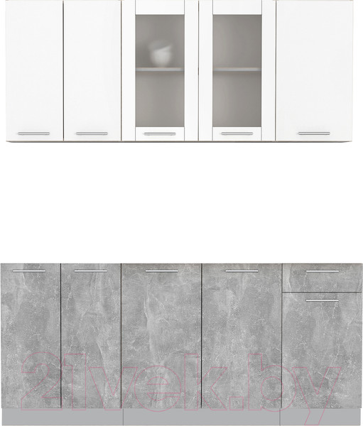 Изображение товара Кухонный гарнитур Интерлиния Мила 18-60 Без столешницы (белый платинум/бетон)