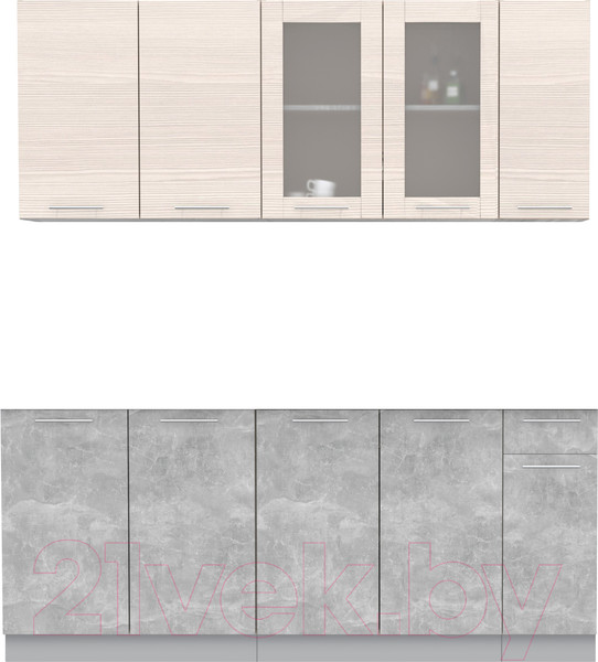 Изображение товара Кухонный гарнитур Интерлиния Мила 19 Без столешницы (вудлайн кремовый/бетон)