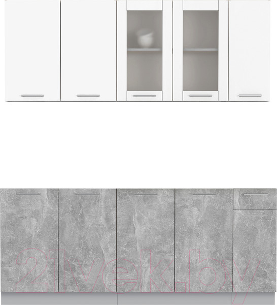 Изображение товара Кухонный гарнитур Интерлиния Мила 19 Без столешницы (белый платинум/бетон)