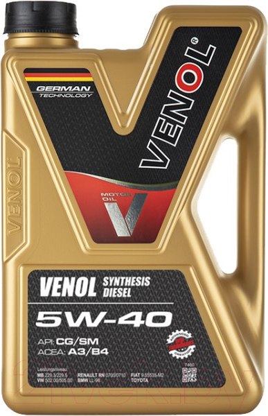 Изображение товара Моторное масло Venol Synthesis Diesel 5W40 CG/SM A3/B3/B4 (1л)
