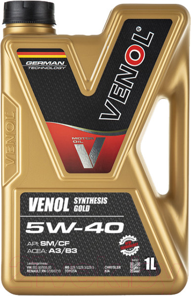 Изображение товара Моторное масло Venol Synthetic Gold 5W40 SM/CF A3/B3 (1л)