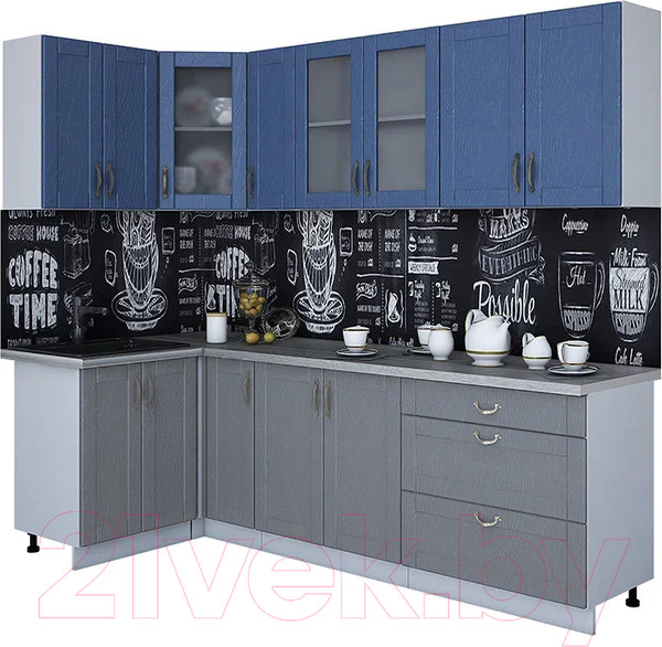 Изображение товара Кухонный гарнитур Интерлиния Мила Крафт 1.2x2.5 (дуб серый/дуб лазурный/травертин серый)