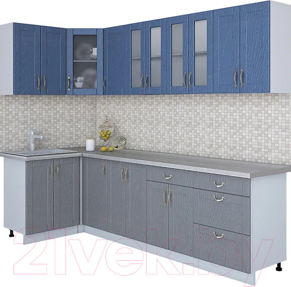 Изображение товара Кухонный гарнитур Интерлиния Мила Крафт 1.2x2.8 (дуб серый/дуб лазурный/травертин серый)