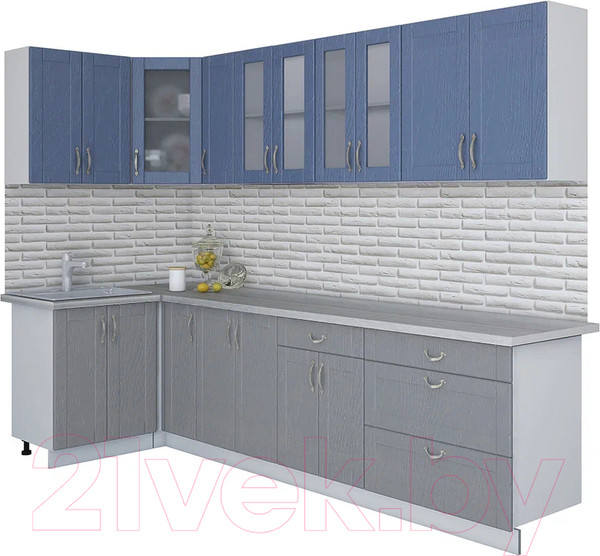 Изображение товара Кухонный гарнитур Интерлиния Мила Крафт 1.2x3.0 (дуб серый/дуб лазурный/травертин серый)