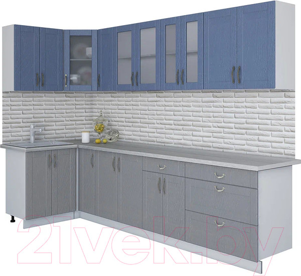 Изображение товара Кухонный гарнитур Интерлиния Мила Крафт 1.2x3.1 (дуб серый/дуб лазурный/травертин серый)