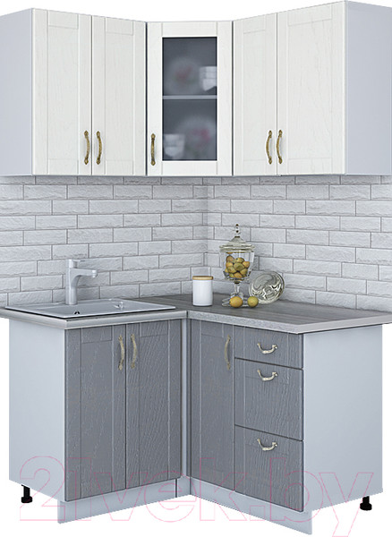 Изображение товара Кухонный гарнитур Интерлиния Мила Крафт 1.2x1.3 (дуб серый/дуб полярный/травертин серый)