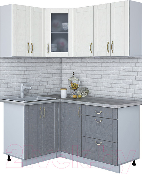 Изображение товара Кухонный гарнитур Интерлиния Мила Крафт 1.2x1.6 (дуб серый/дуб полярный/травертин серый)