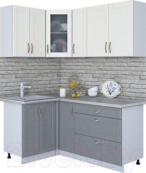 Изображение товара Кухонный гарнитур Интерлиния Мила Крафт 1.2x1.7 (дуб серый/дуб полярный/травертин серый)