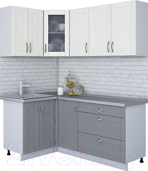 Изображение товара Кухонный гарнитур Интерлиния Мила Крафт 1.2x1.8 (дуб серый/дуб полярный/травертин серый)
