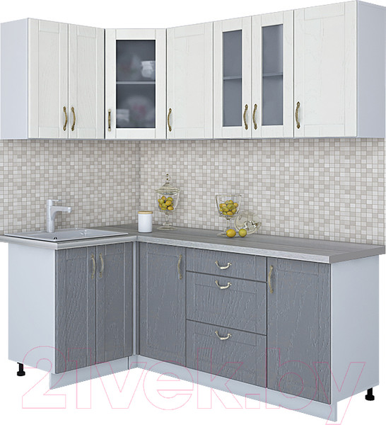 Изображение товара Кухонный гарнитур Интерлиния Мила Крафт 1.2x2.0 (дуб серый/дуб полярный/травертин серый)