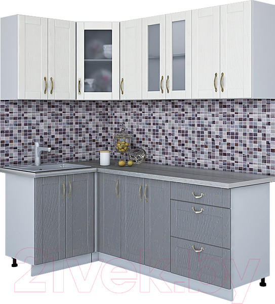 Изображение товара Кухонный гарнитур Интерлиния Мила Крафт 1.2x2.1 (дуб серый/дуб полярный/травертин серый)