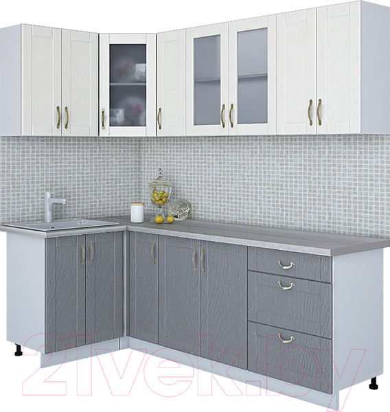 Изображение товара Кухонный гарнитур Интерлиния Мила Крафт 1.2x2.3 (дуб серый/дуб полярный/травертин серый)