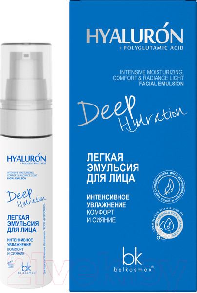 Изображение товара Эмульсия для лица BelKosmex Hyaluron Deep Hydration Интенсивное увлажнение комфорт и сияние (30г)