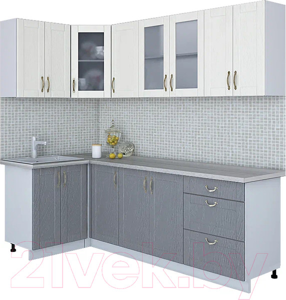 Изображение товара Кухонный гарнитур Интерлиния Мила Крафт 1.2x2.4 (дуб серый/дуб полярный/травертин серый)