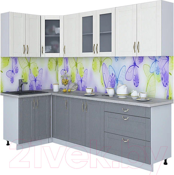 Изображение товара Кухонный гарнитур Интерлиния Мила Крафт 1.2x2.6 (дуб серый/дуб полярный/травертин серый)