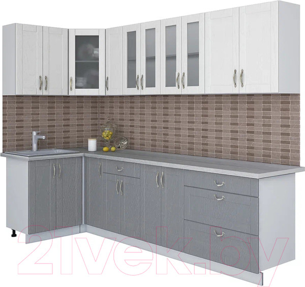 Изображение товара Кухонный гарнитур Интерлиния Мила Крафт 1.2x2.9 (дуб серый/дуб полярный/травертин серый)