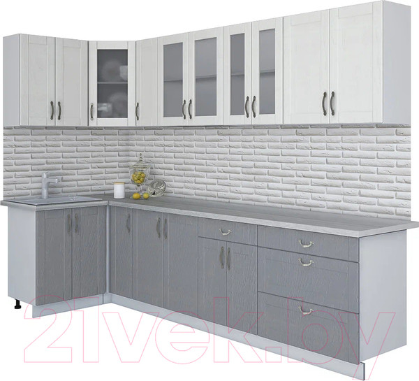 Изображение товара Кухонный гарнитур Интерлиния Мила Крафт 1.2x3.1 (дуб серый/дуб полярный/травертин серый)