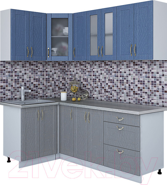 Изображение товара Кухонный гарнитур Интерлиния Мила Крафт 1.2x2.1 (дуб серый/дуб лазурный/травертин серый)