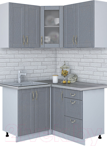 Изображение товара Кухонный гарнитур Интерлиния Мила Крафт 1.2x1.3 (дуб серый/дуб серый/травертин серый)