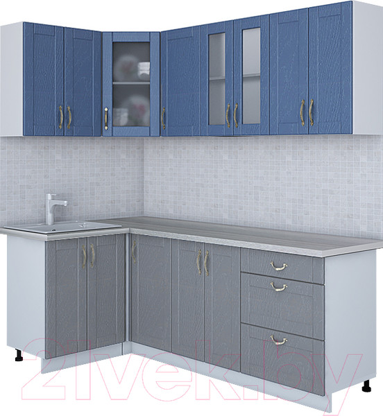 Изображение товара Кухонный гарнитур Интерлиния Мила Крафт 1.2x2.2 (дуб серый/дуб лазурный/травертин серый)