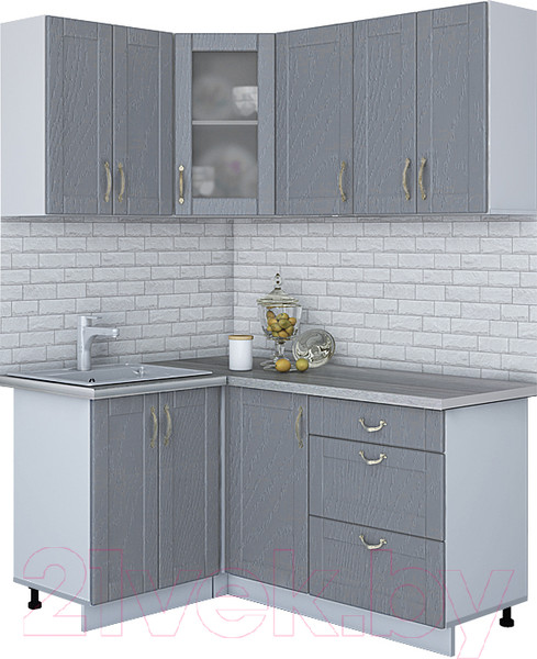 Изображение товара Кухонный гарнитур Интерлиния Мила Крафт 1.2x1.6 (дуб серый/дуб серый/травертин серый)